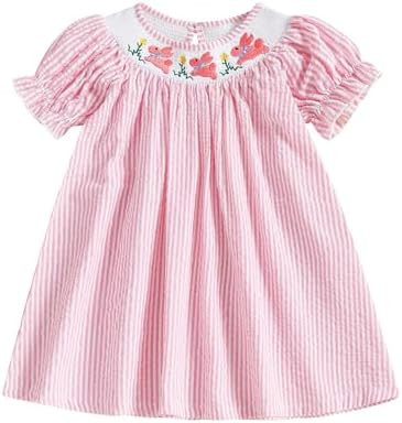 Toddler Little Kids 4th of July Baby Girl Outfits Smocked Bow USA Embroidery Flutter Sleeve Strip... | Amazon (US)