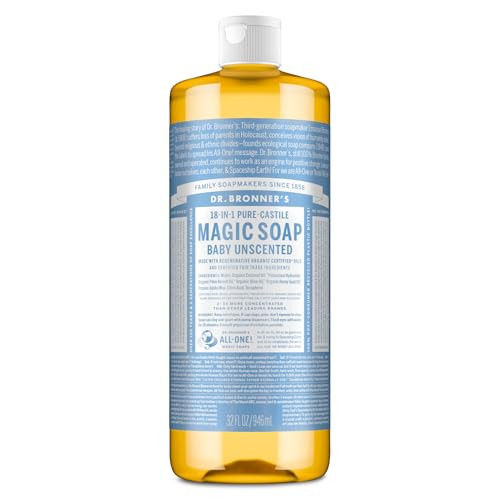 Dr. Bronner's Pure-Castile Magic Liquid Soap - Made with Regenerative Organic Certified Oils - 18-in-1 Uses for Face, Body, Hand Gentle on Baby & Sensitive Skin Body Wash Unscented,32oz | Amazon (US)