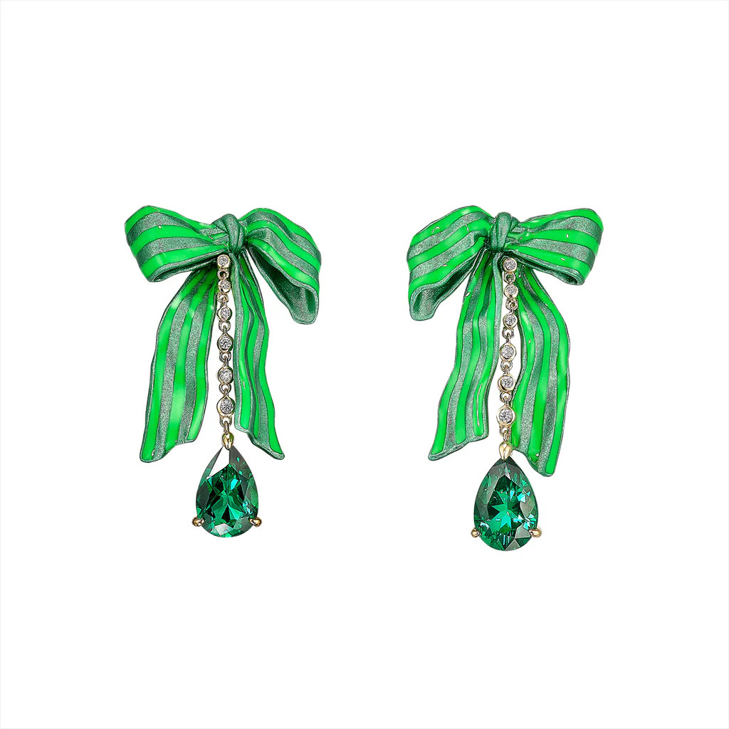 Emerald Bardot Bow Earrings | Over The Moon
