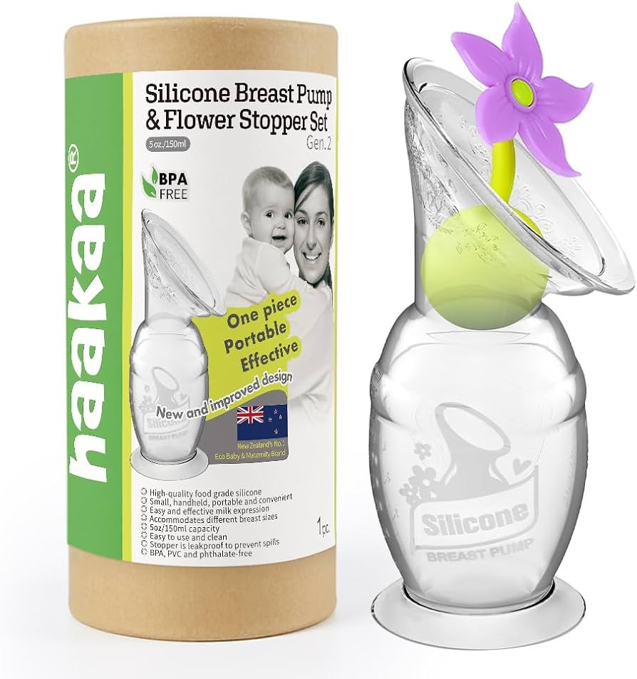 haakaa Silicone Breastpump Manual Breast Pump Milk Saver Milk Pump with Suction Base and Flower S... | Amazon (US)