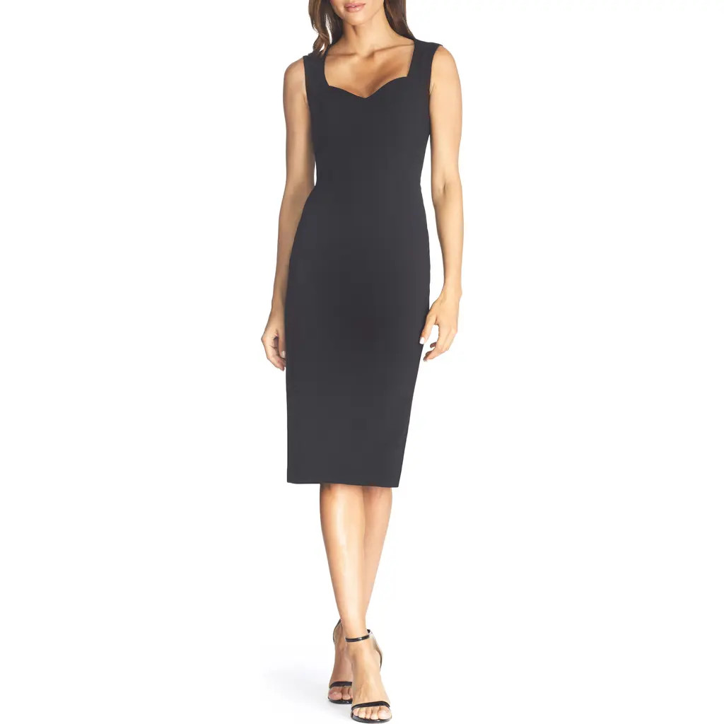 Dress the Population Elle Sweetheart Neck Sheath Midi Dress in Black at Nordstrom, Size Small | Nordstrom