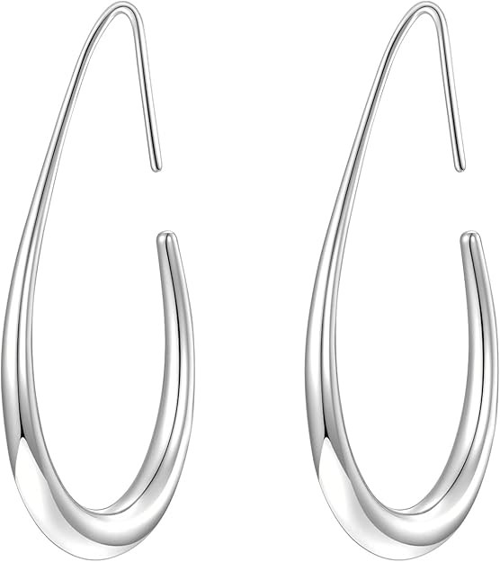 Lightweight Teardrop Hoop Earrings for Women - 14k Gold/White Gold Plated Large Oval Pull Through... | Amazon (US)