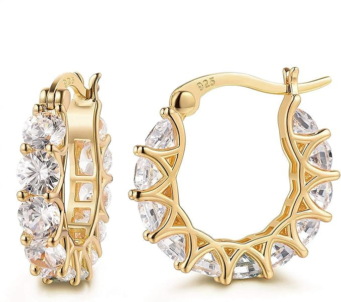 14K Gold Plated 925 Sterling Silver Post Cubic Zirconia Hoop Earrings for Women Elegant Gift Box ... | Amazon (US)