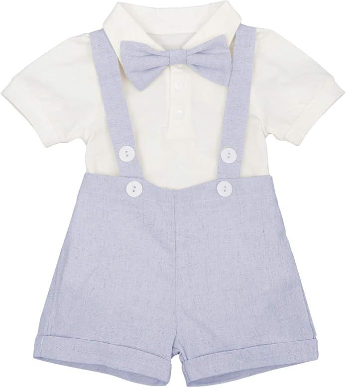 Baby Boys Formal Suit Gentleman Bowtie Romper Suspenders Shorts Wedding Tuxedo Outfit Cake Smash Chr | Amazon (US)