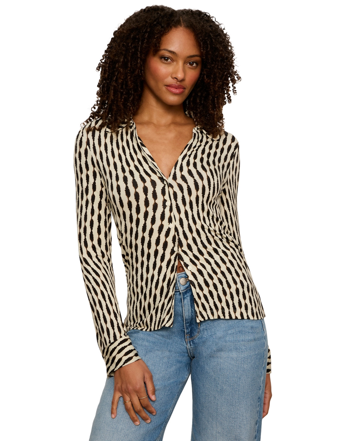 Sanctuary Women's Juno Long-Sleeve Slinky Button-Up Shirt - Inkblot | Macy's