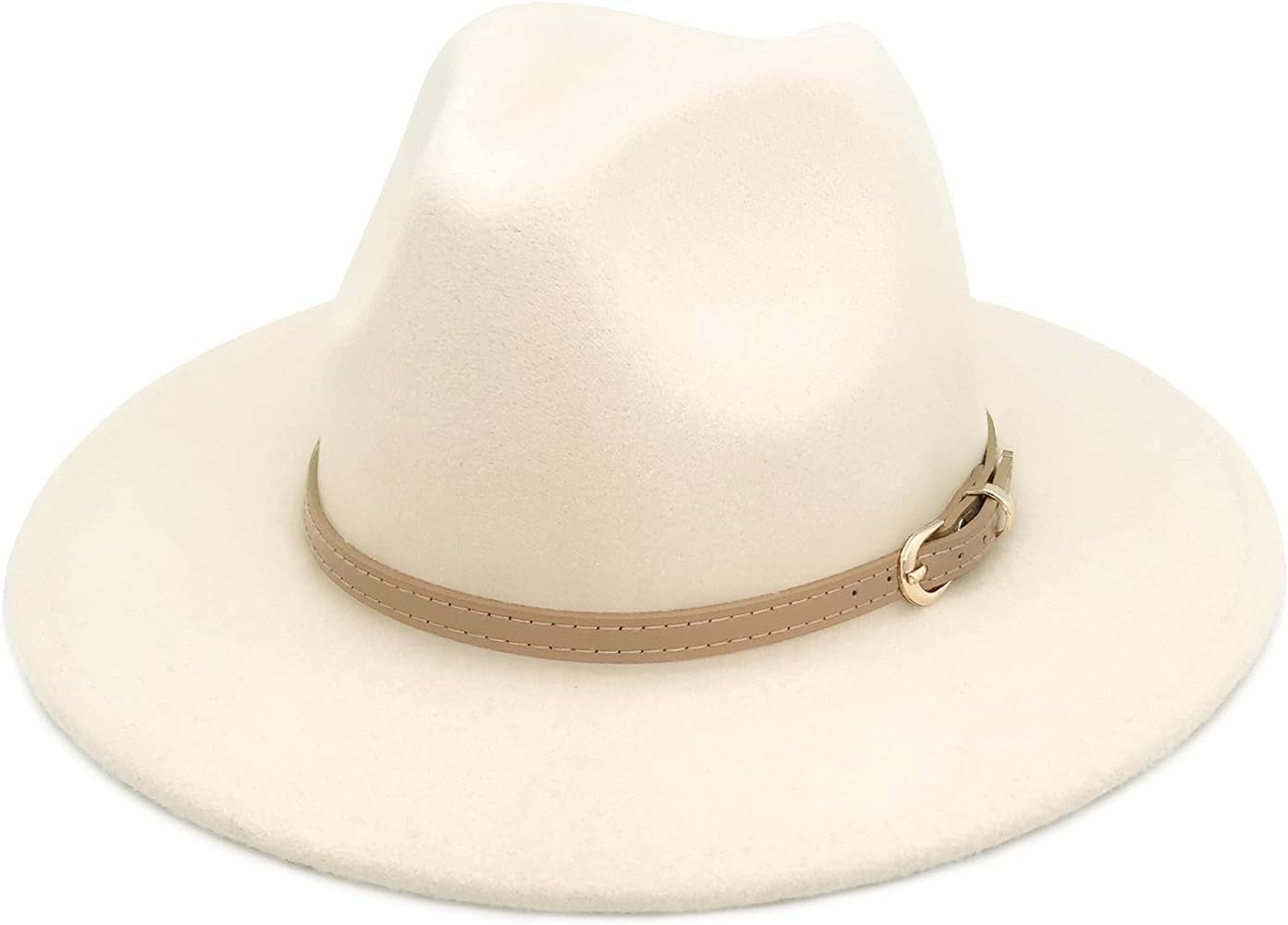 Lisianthus Women Classic Felt Fedora Wide Brim Hat with Belt Buckle A-Creamy at Amazon Women’s ... | Amazon (US)