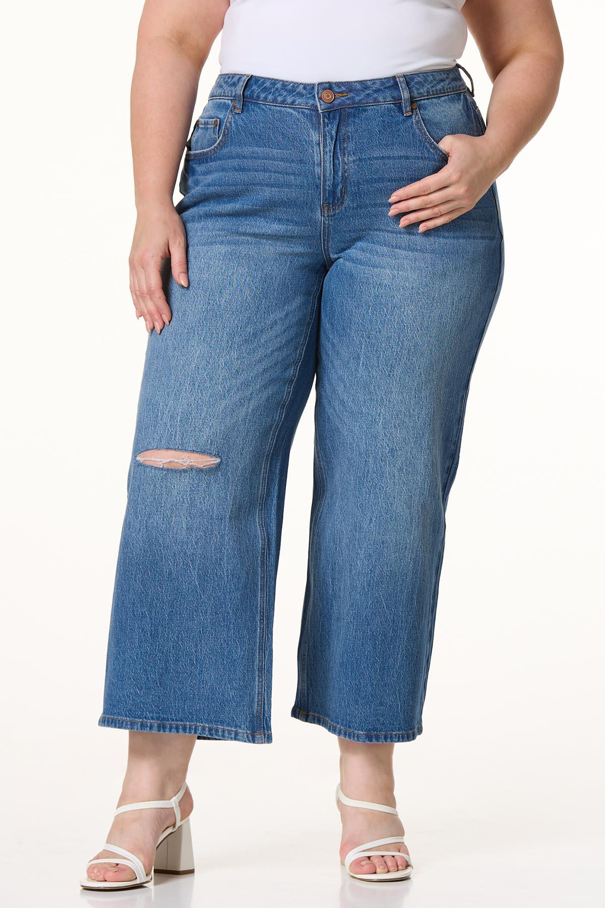 Plus Size Distressed Wide Leg Ankle Jeans | Cato Fashions