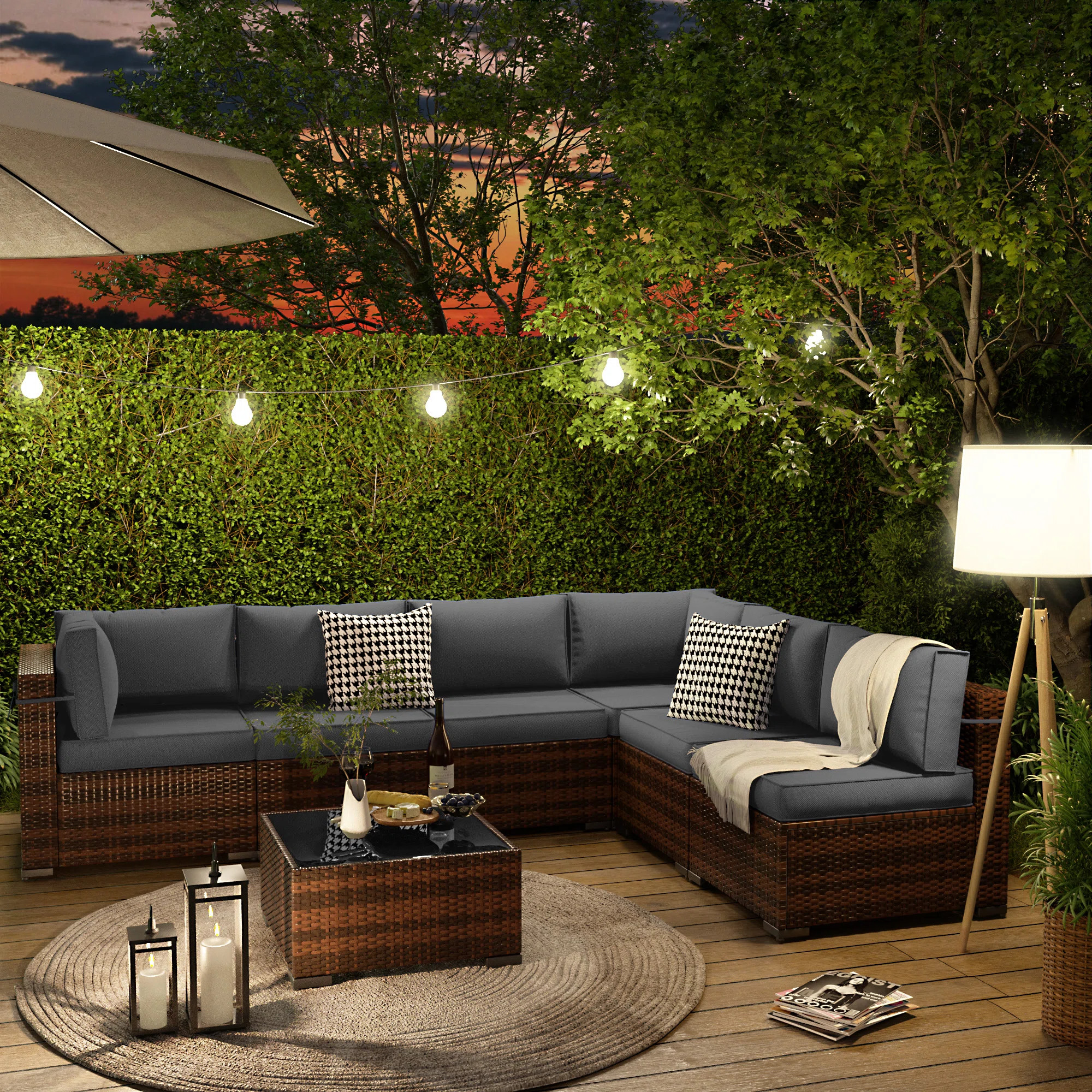 Keyala 7 Piece Rattan Sectional Seating Group with Cushions | Wayfair North America