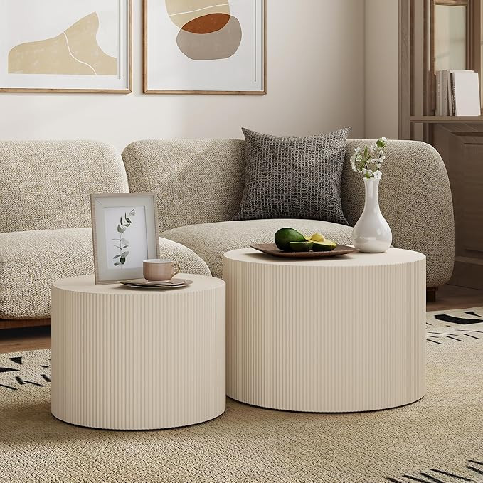 Otterease Round Coffee Table Set of 2, Modern Wooden Beige Nesting Tables for Living Room, No Ass... | Amazon (US)