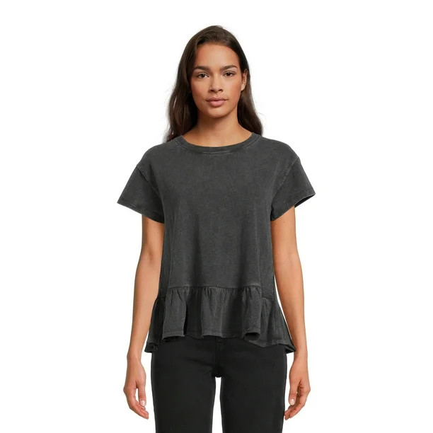 Women's Time and Tru Short Sleeve Washed Peplum Top | Walmart (US)