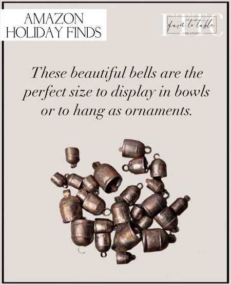 Holiday Bells. Follow @farmtotablecreations on Instagram for more inspiration. Handmade Vintage Indian Tin Bells Rustic Chime with Wood Striker Tin Cow Bells for Crafts. Bowl Filler. Bell Ornaments.

#LTKHoliday #LTKfindsunder50 #LTKhome
