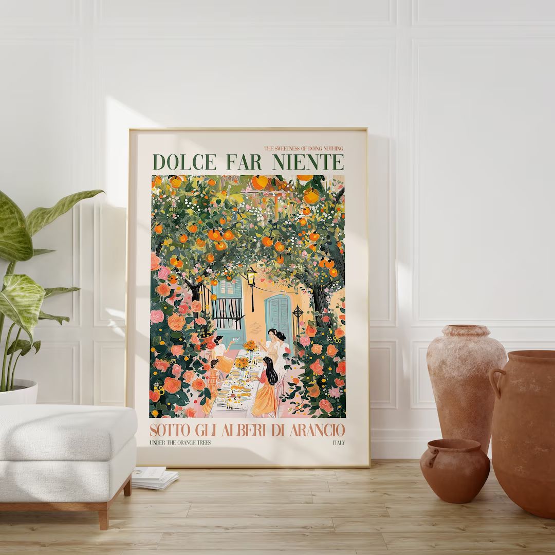 Dolce Far Niente Colorful Rolled Poster Art Print, Italy Dinner Party Oranges Wall Art Painting, ... | Etsy (US)