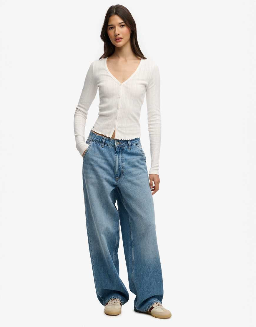 Superdry Athletic essential pointelle cardigan in off white | ASOS (Global)