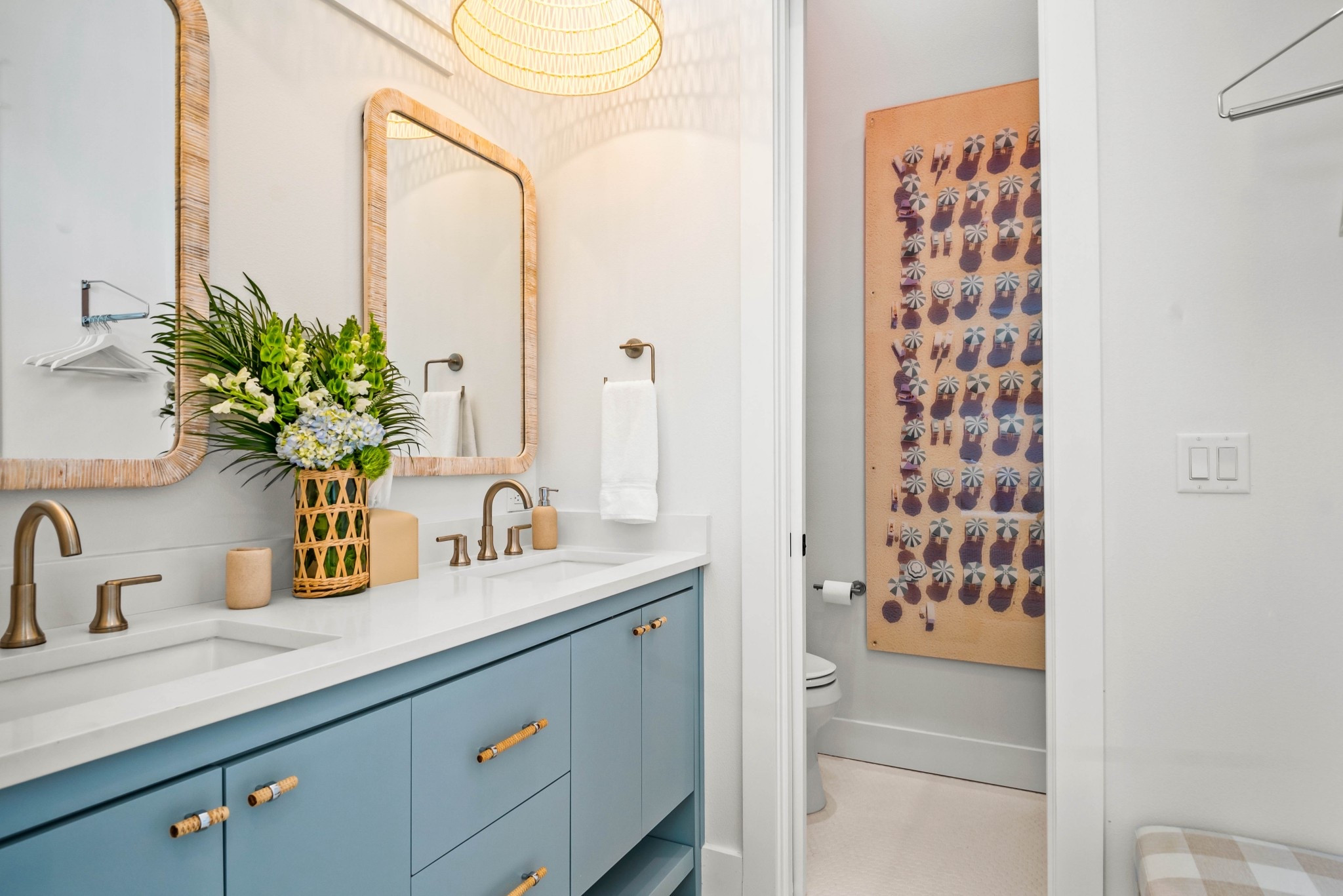 Who needs a beach pass when your bathroom looks like this? ✨ Tide and Seek bringing vacation energy, one striped umbrella at a time! ⛱️ 🌊