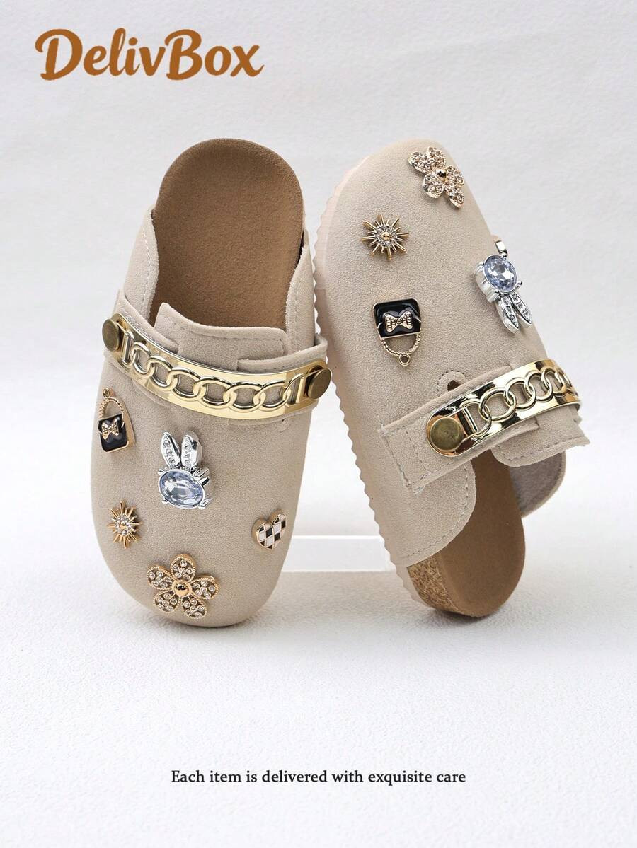 1 Pair Girls' Beige Buchner Mules Shoes, Vintage Metal Buckle, Cork Sole, With Closed Toe (Random... | SHEIN