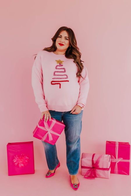 curvy pink tinsel tree sweater! part of my Merry Pinkmas collection with Pink Desert! i’m in the 2X, typically would take the large not pregnant. runs TTS!  🩷

wearing size 34 in maternity denim. 



#LTKHoliday #LTKmidsize #LTKfindsunder100