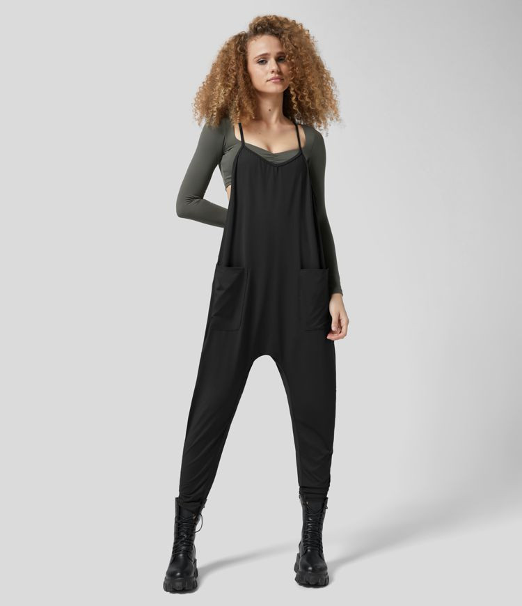 Backless Multiple Pockets Ankle Length Work Tapered Jumpsuit | HALARA