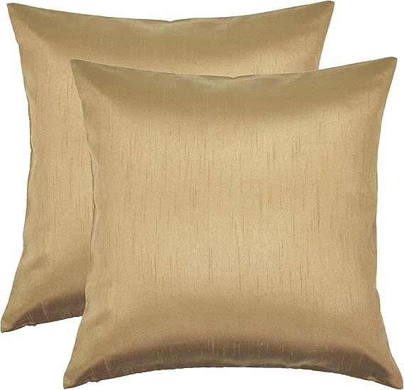 Aiking Home 18x18 Inches Faux Silk Square Throw Pillow Cover, Zipper Closure, Brass (Set of 2) | Amazon (US)