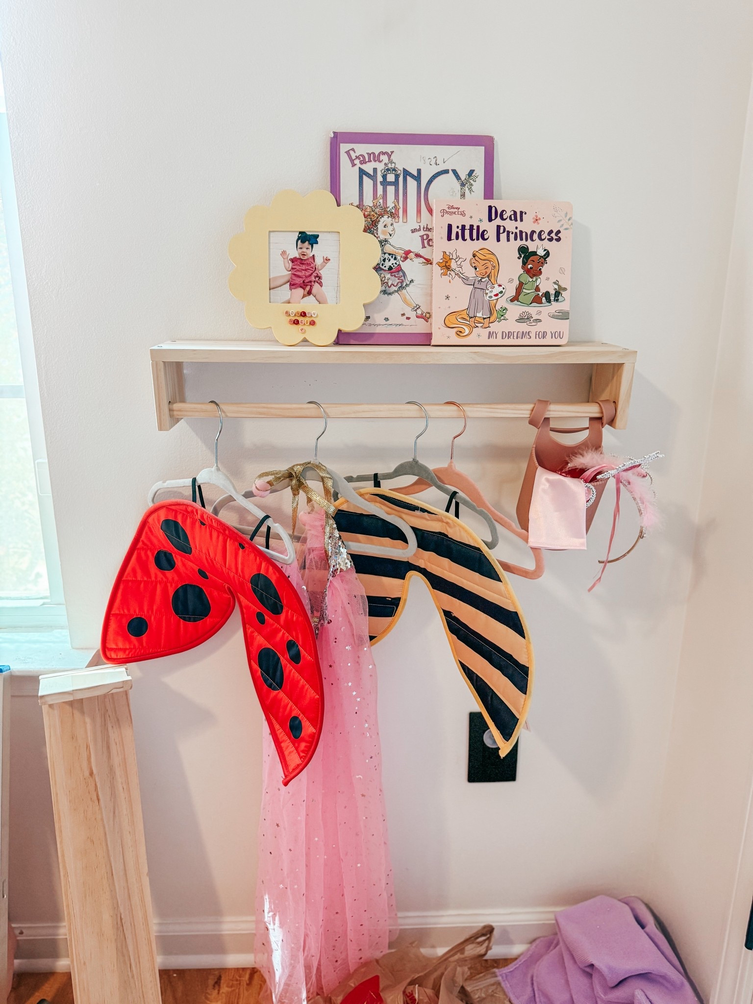 Our dress up corner is coming along! Here’s how we’re displaying our girly’s dress up pieces 🫶🏽 

#LTKKids #LTKHome #LTKmomlife