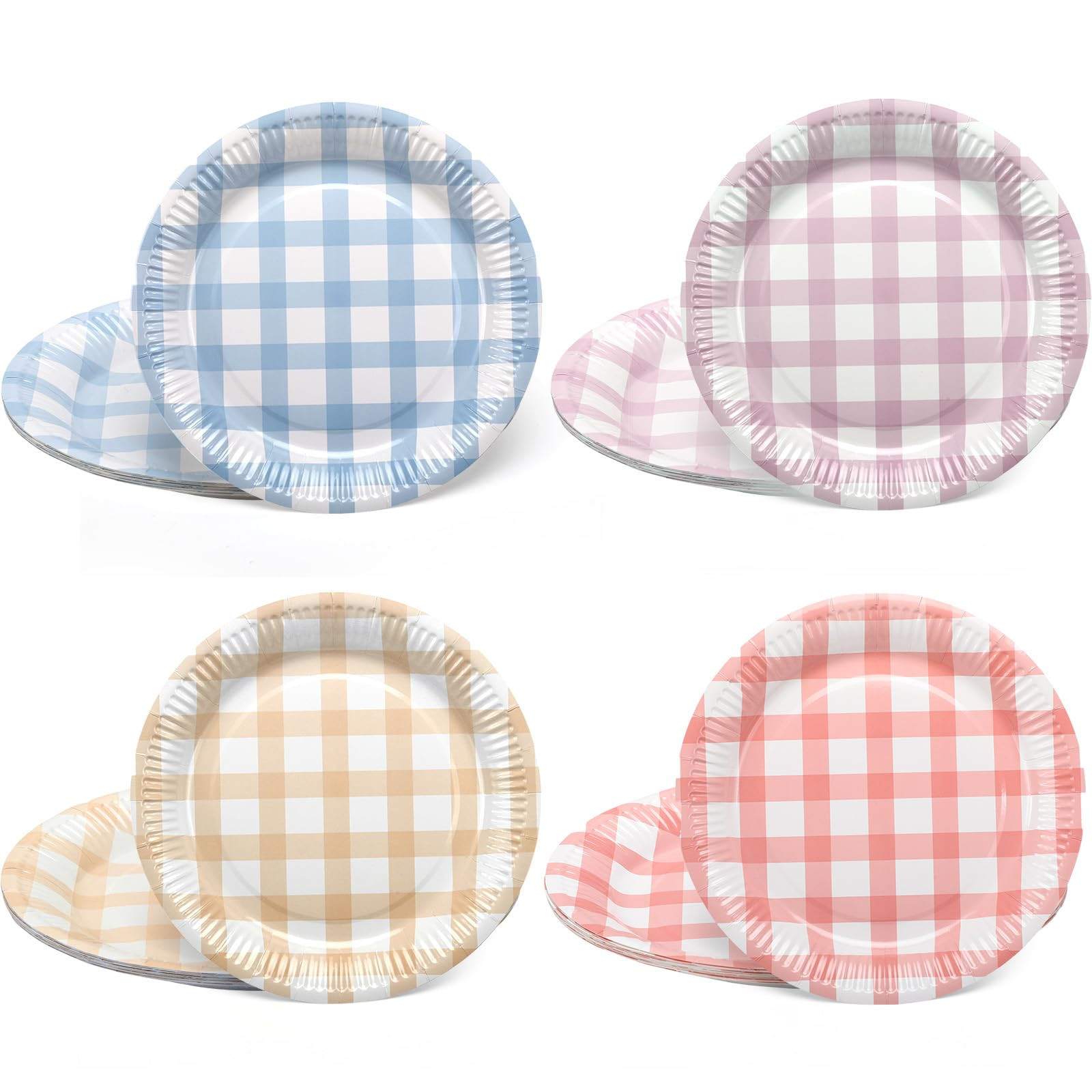 Tioncy 40 Pieces Gingham Cake Dessert Paper Plates 9 Inch Pastel Round Picnic Paper Plates Dispos... | Amazon (US)