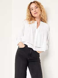 Swiss Dot Button-Down Pintuck Top | Old Navy (US)