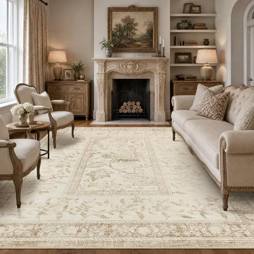 GarveeHome Vintage Beige Area Rug 8x10 for Living Room Washable Cottage Core Retro Farmhouse Low-... | Amazon (US)