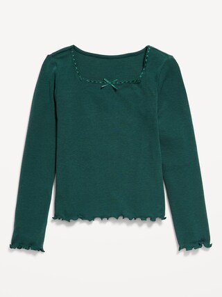Long-Sleeve Square-Neck Ribbon-Bow Top for Girls | Old Navy (US)