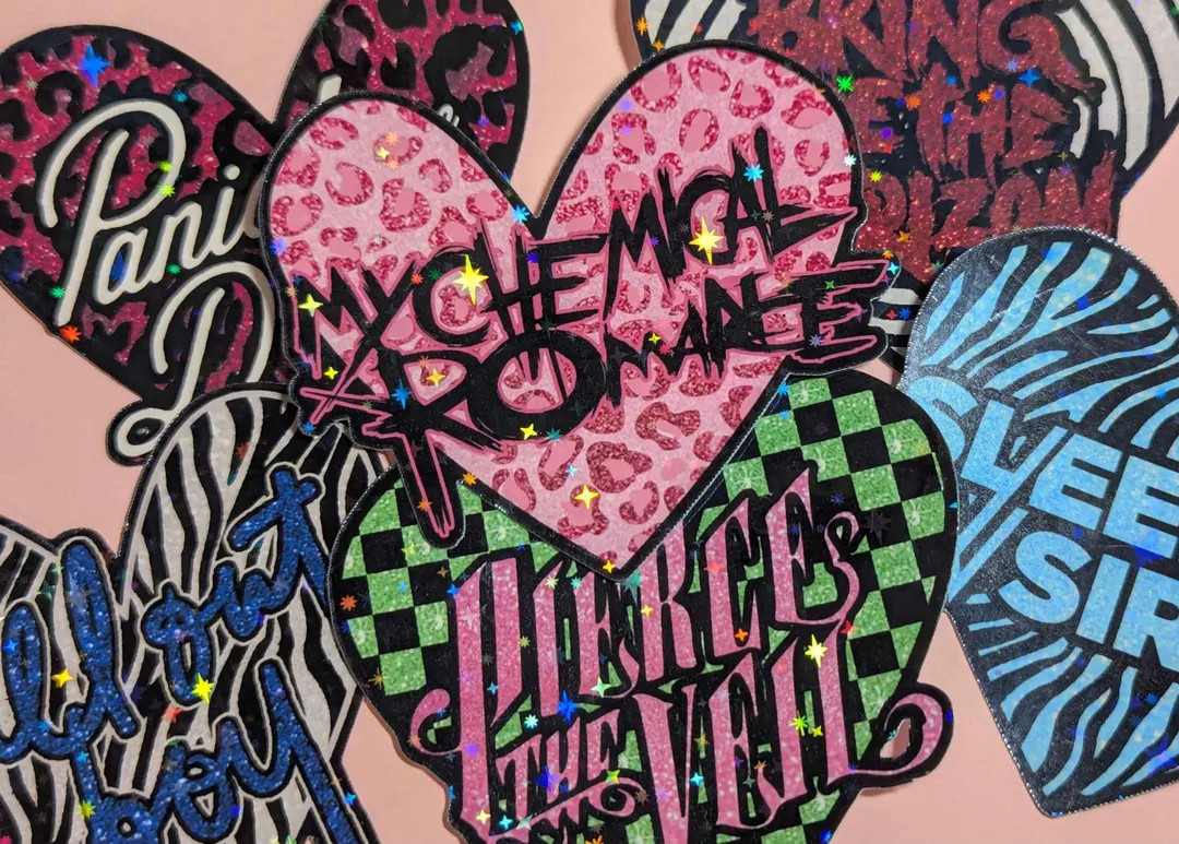 Band Emo Rock Heart Holographic Vinyl Sticker - Etsy | Etsy (US)