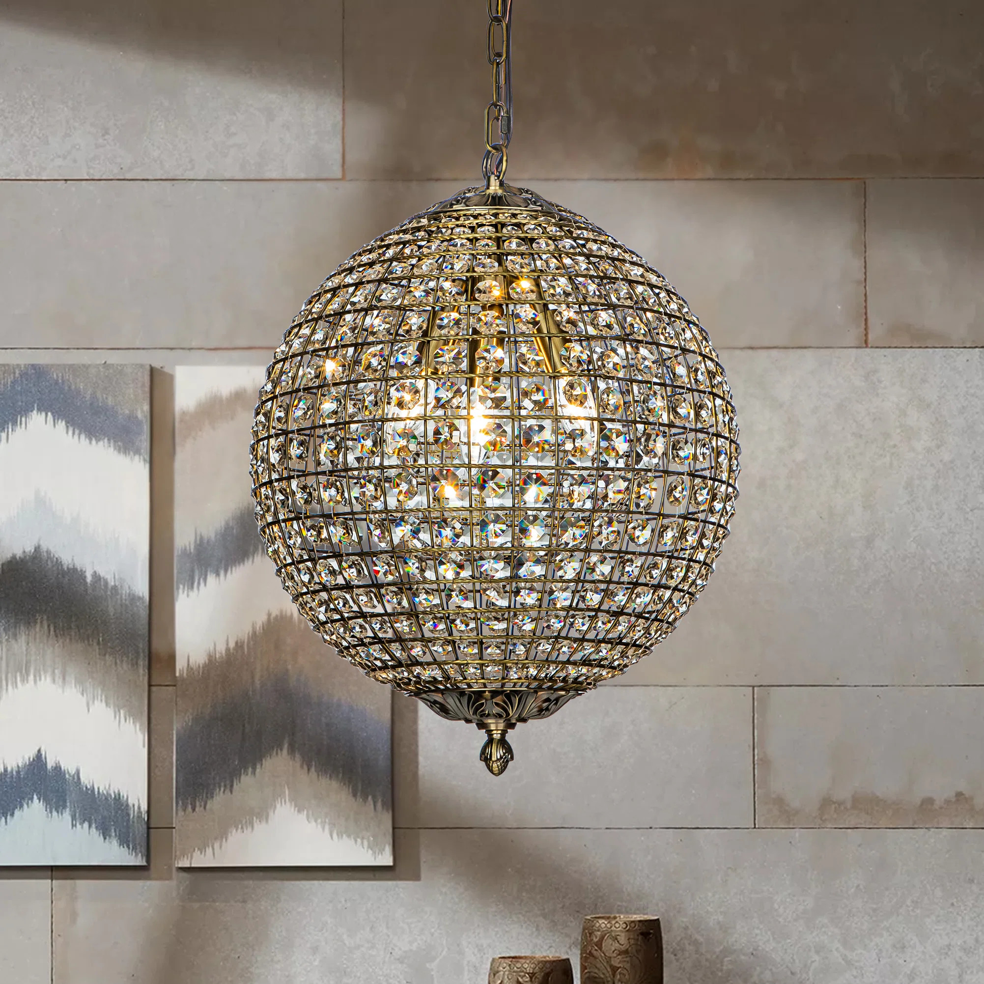 Jaemir French Retro Globe Crystal Chandelier in Antique Gold | Wayfair North America