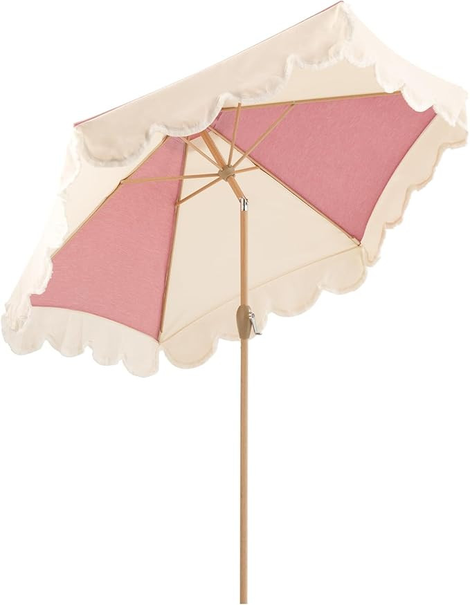 Tempera 9ft Scalloped Patio Umbrellas with Fringe, Pink Red Market Umbrellas with Water-Resistant... | Amazon (US)