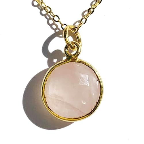 Joyfulmuze 14k Gold Natural Rose Quartz Necklace, Genuine Soft Pink Chakra Energy Crystal, Plated over 925 Sterling Silver Chain, Minimalist Style Gemstone Pendant, Handmade Jewelry for Women, 18 | Amazon (US)