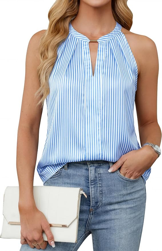 Blooming Jelly Womens Summer Tank Tops Satin Business Dressy Casual Blouses Sleeveless Halter Tre... | Amazon (US)