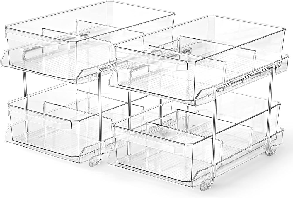 2 SET, 2 Tier Clear Organizer with Dividers, Multi-Purpose Slide-Out Storage Container, Bathroom ... | Amazon (US)