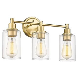 JAZAVA 17.25 in. 3-Light Champagne Bronze Vanity Light with Clear Glass Shade HD4FYC56B-3W BG - T... | The Home Depot