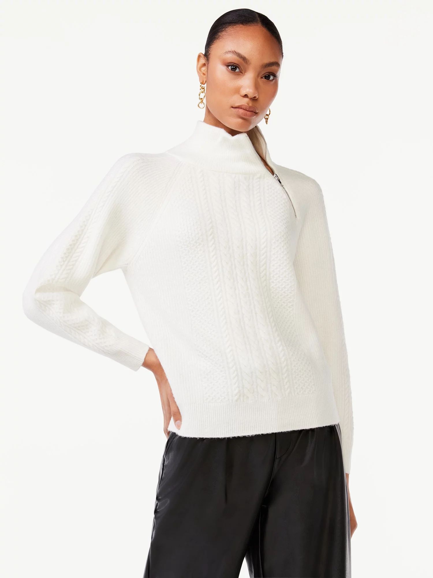 Scoop Women's Zip Neck Cable Sweater | Walmart (US)