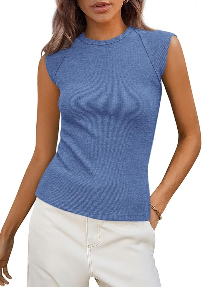 PRETTYGARDEN Women's Ribbed Tank Tops 2026 Summer Cap Sleeve Slim Fitted Knit Basic Casual Tee Sh... | Amazon (US)