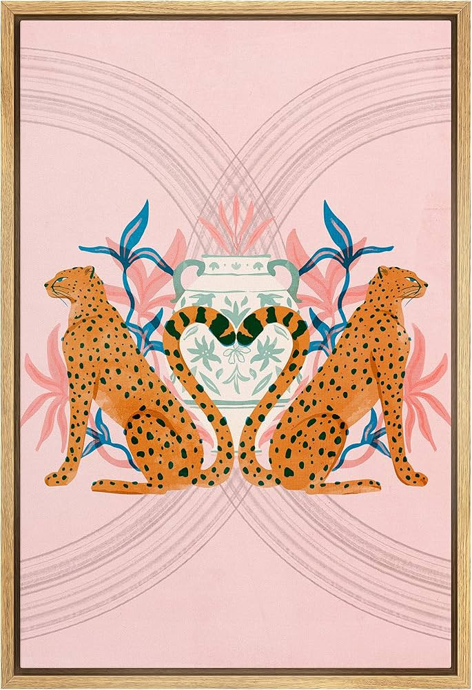 SIGNWIN Framed Canvas Print Wall Art Preppy Room Decor Tropical Jungle Safari Cheetah Cats Nature... | Amazon (US)