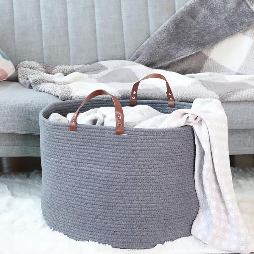 Cotton Rope Basket XXL Blanket Basket Large Woven Storage Basket | LONTAN Design Black Storage Baske | Amazon (US)