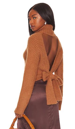 Elouise Tie Back Sweater in Camel | Revolve Clothing (Global)