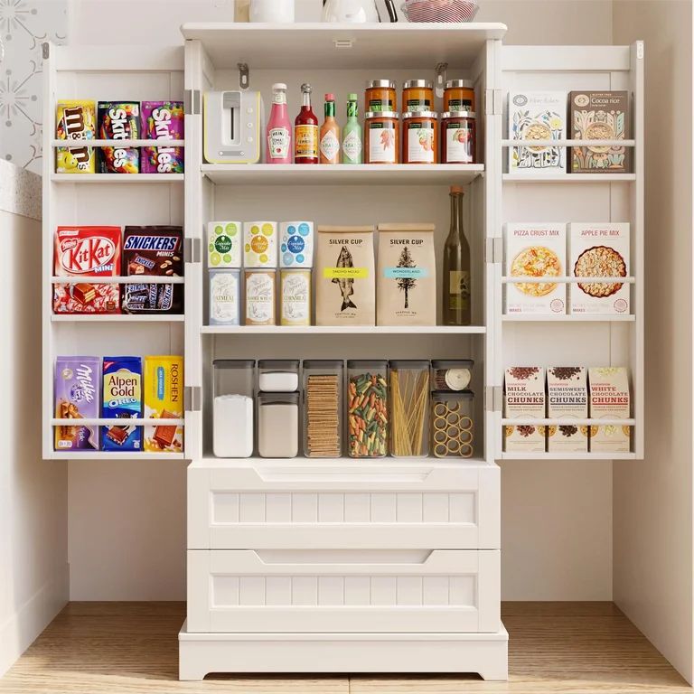 Pantry Cabinet Lofka 47" Kitchen Pantry Storage Cabinet with 2 Drawers, 8 Shelves and 2 Doors, Wh... | Walmart (US)