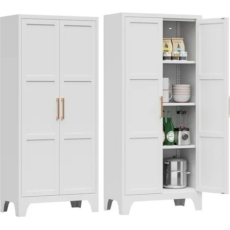 Pantry Cabinet,Kitchen Pantry Storage Cabinet with Doors and Adjustable Shelves,White Metal Kitchen Pantry Cabinet,Food Pantry Cabinet for Kitchen,Dinning Room- Assembly Required/White | Walmart (US)