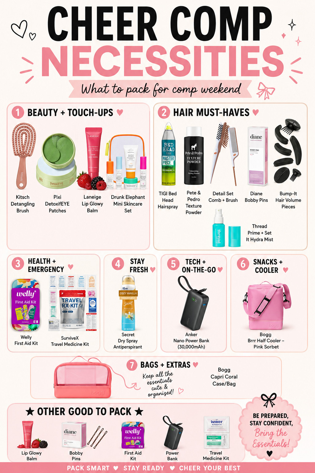 Cheer comp weekend essentials 🎀✨

Packing for a long competition day is so much easier when everything has a purpose, hair touch-ups, beauty fixes, first aid, snacks, a cooler, portable charger, and all the little extras that keep you feeling prepared from warmups to awards.

These are the must-haves I’d want in my cheer bag for staying organized, fresh, and ready all day. Linking everything in my LTK! 💕

#LTKFamily #LTKKids #LTKTravel #LTKBeauty #LTKFindsUnder50 #CheerMom #CheerCompetition #CheerCompEssentials #CheerBagEssentials #CompetitionWeekend #AmazonFinds 

 #LTKmomlife #LTKselfcare