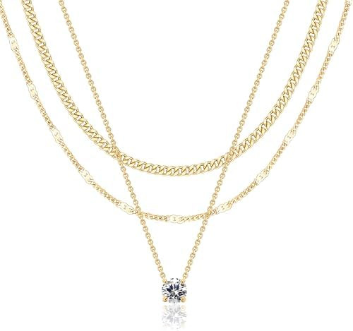 WomenGifts Layered Gold Necklaces for Women, 14K Gold Sterling Silver Plated Dainty Pendant Neckl... | Amazon (US)