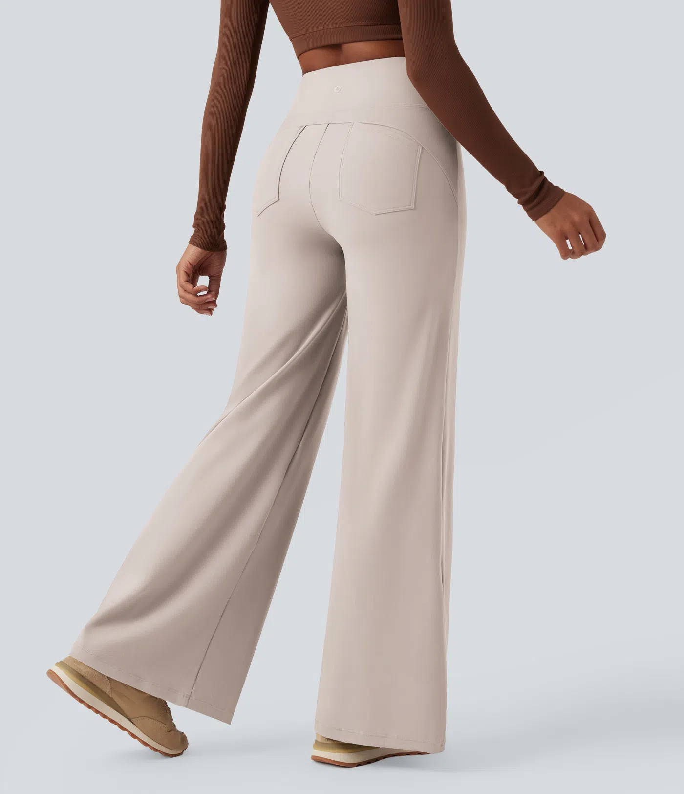 DayStretch High Waisted Tummy Control Wide Leg Baggy Yoga Pants with Pockets | HALARA