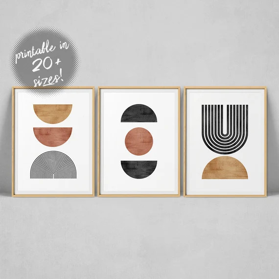 Geometric Art Print Set Of 3 Mid Century Modern Art Boho | Etsy | Etsy (US)