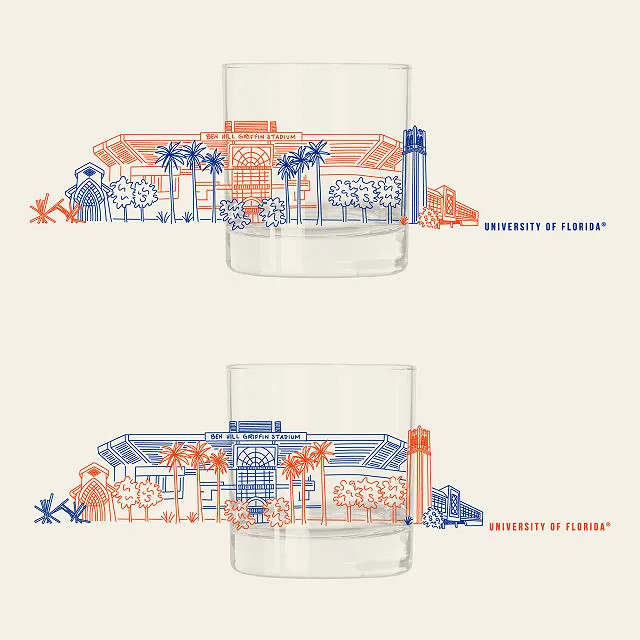 College Cityscape Rocks Glasses - Set of 2, University of Florida | UncommonGoods