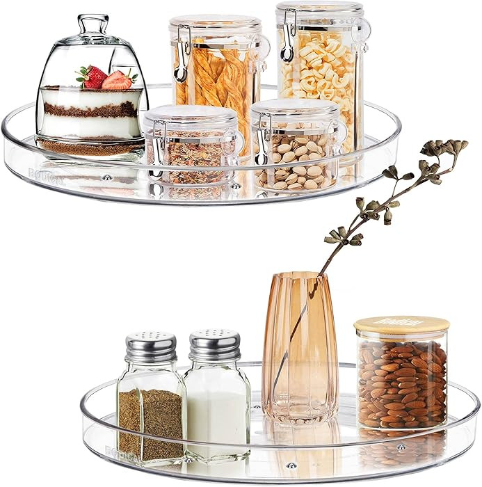 2 Pack Lazy Susan Organizer, 10.6" Clear Lazy Susan Turntable for Kitchen Cabinet,Turntable Organ... | Amazon (US)