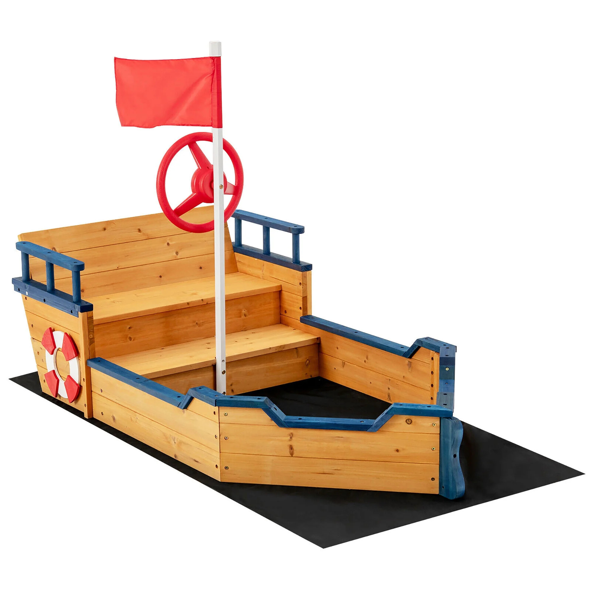 Gymax Kids Pirate Boat Wooden Sandbox Non-Woven Fabric Liner Children Outdoor Playset - Walmart.c... | Walmart (US)