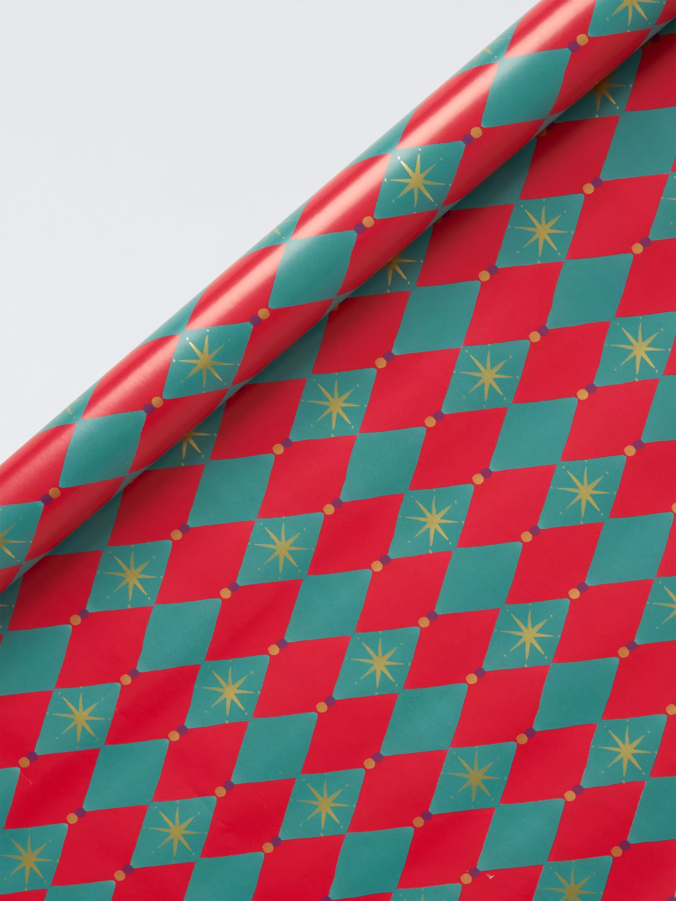 John Lewis Harlequin/Star Wrapping Paper, L4m, Teal/Red | John Lewis (UK)