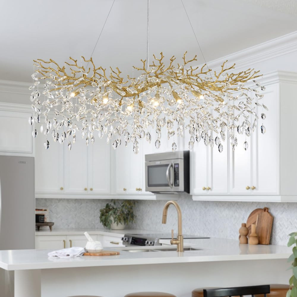 Modern Crystal Chandeliers for Dining Room - L47.2 inch Luxury Gold Tree Branches Chandelier Ligh... | Amazon (US)